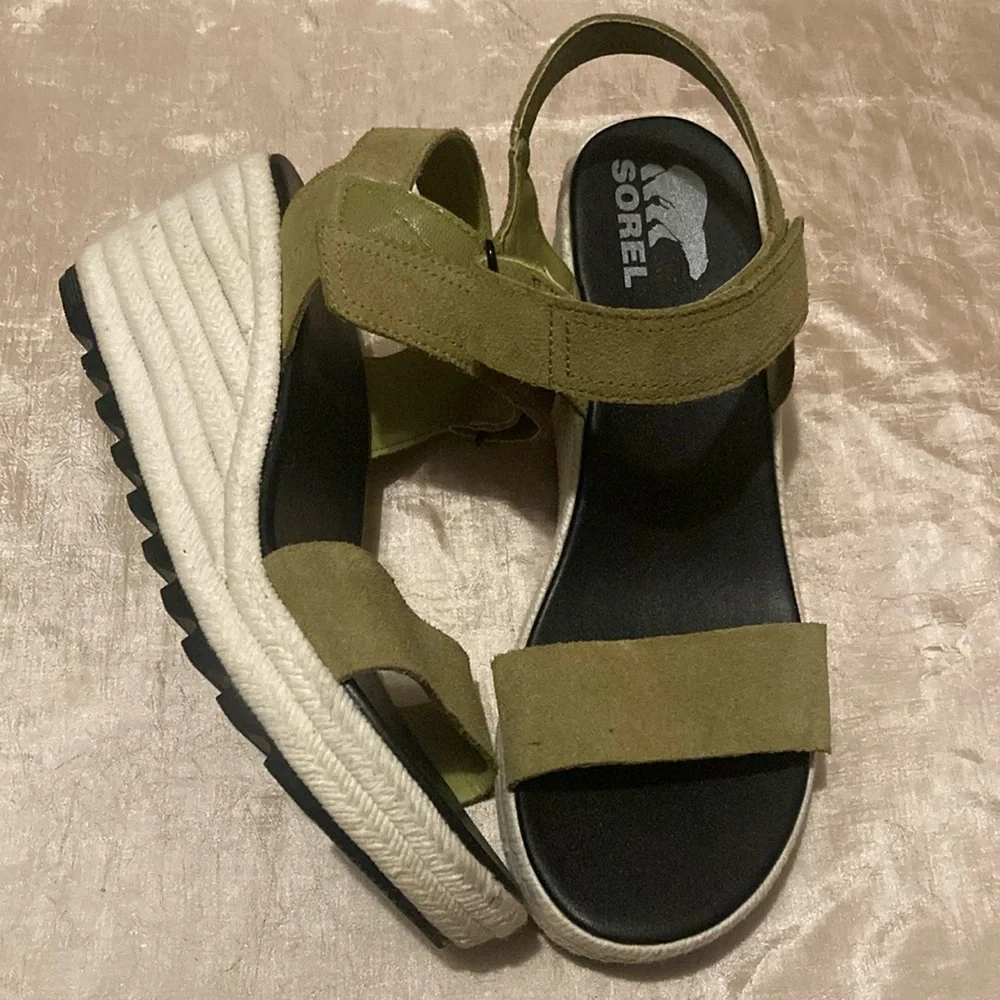 Sorel Cameron Wedge Platform Espadrille Sandals Olive
